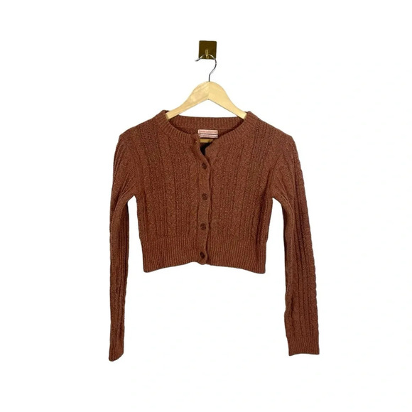Urban Outfitters Sweaters - Urban Outfitters Textured Knit Button Cropped Cardigan in Brown Size S